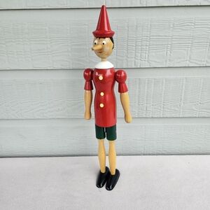 Mastro Geppetto Pinocchio Doll 20" Handmade Italy Wooden Toy Tall Red Green Sit